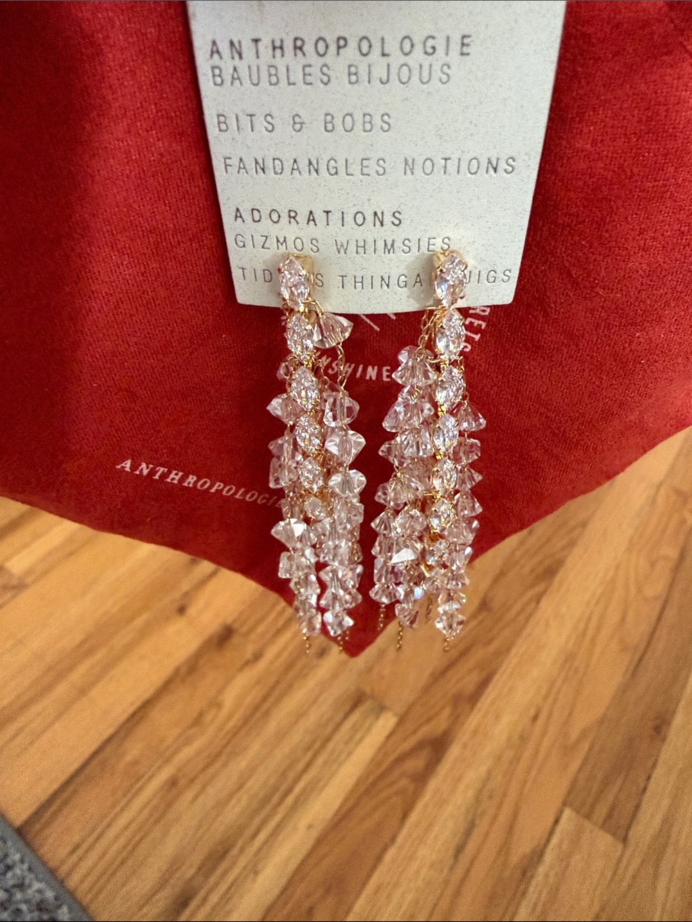Anthropologie Gold Crystal Cascade Drop Earrings - Clear and Gold